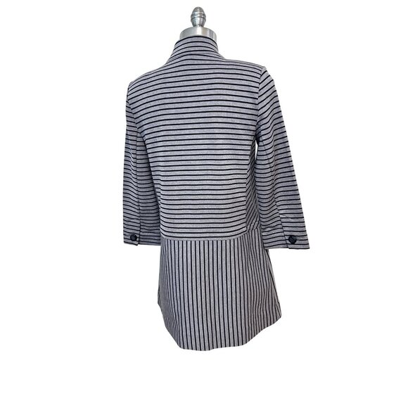 Cabi #5474 Dappled Striped Collarless Car Coat Navy Grey Small - Picture 5 of 6